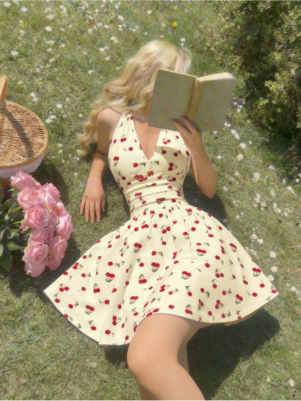 Halter Neck Cherry Print Dress